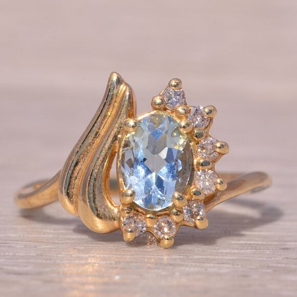 Aquamarine and Diamond Ring in 14 Karat Gold